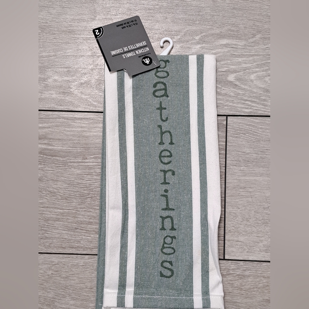 New Hometrends 2pc Green and White Fall/Thanksgiving Gatherings Kitchen Towel